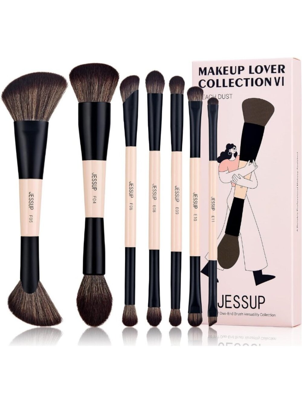 7pcs Double-Sided Makeup Brush Set for Foundation, Blush, Eyeshadow & More